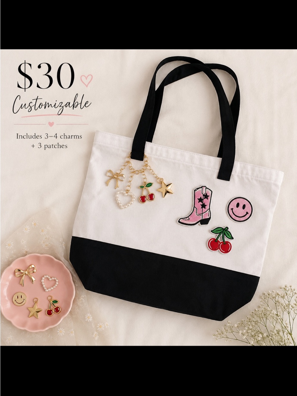 Customizable Black & White Canvas Tote Bags.